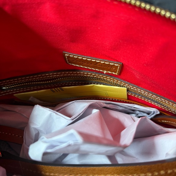 Dooney & Bourke Celeste Satchel Bag Tan Brown Caramel Embossed Ostrich Leather - Picture 9 of 15